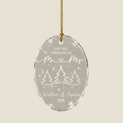 First Christmas As Mr & Mrs Pine Tree - Personalized Oval Glass Ornament 018MZ