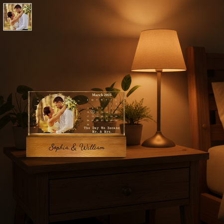 Custom Photo Calendar The Day We Became Mr & Mrs Couple Married Engaged Wedding Gift - Personalized Rectangle LED Light XDL29