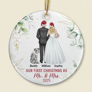 Our First Christmas As Mr & Mrs Wedding Couple Pet - Personalized Circle Ceramic Ornament IDPP8