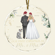 Our First Christmas As Mr & Mrs Wedding Couple Pet - Personalized Circle Glass Ornament N5W8J