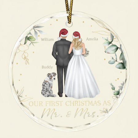 Our First Christmas As Mr & Mrs Wedding Couple Pet - Personalized Circle Glass Ornament N5W8J
