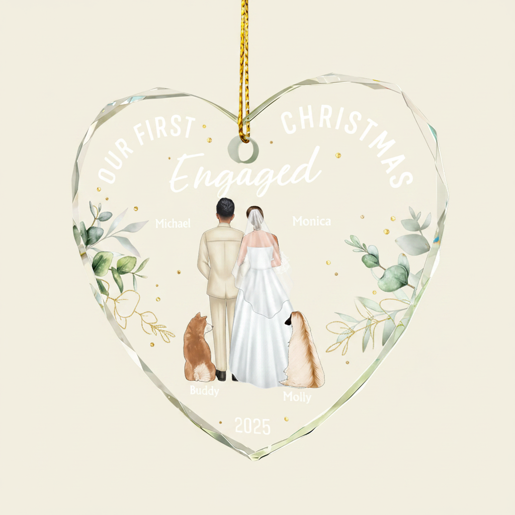 Our First Christmas As Mr & Mrs Wedding Couple Pet - Personalized Heart Shaped Glass Ornament 3USAM