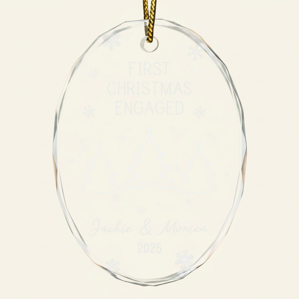 First Christmas As Mr & Mrs Pine Tree - Personalized Oval Glass Ornament 018MZ