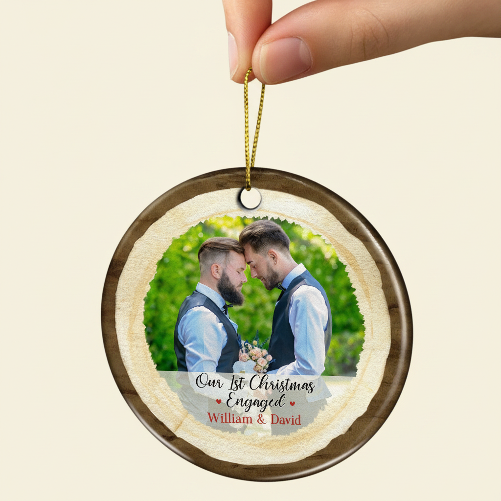 Custom Photo Our First Christmas As Mr & Mrs - Christmas Gift For Wedding Married Couples - Personalized Custom Circle Ceramic Ornament 6DVO5