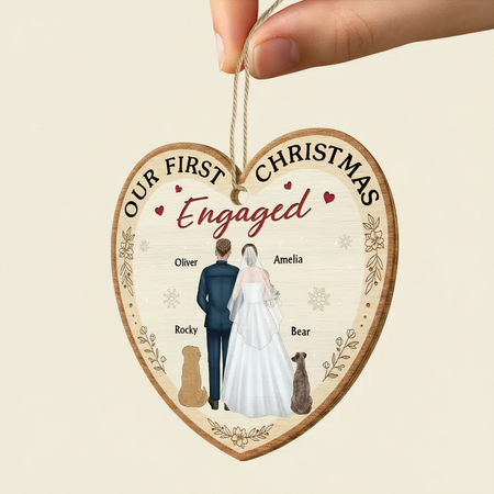 Our First Christmas As Mr & Mrs Wedding Couple Pet - Personalized Custom Shaped Wooden Ornament BCWEG