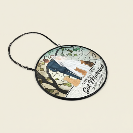 The Date We Became Mr & Mrs Wedding Couple - Personalized Stained Glass Window Hanging Suncatcher QRVPK
