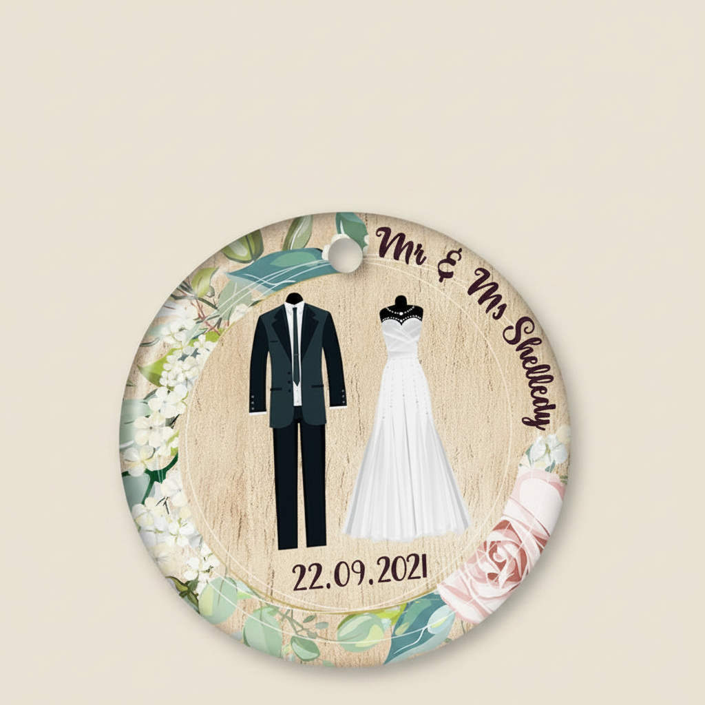 Family Couple Married Wedding Dress - Wedding Gift - Personalized Custom Circle Ceramic Ornament 06FVB