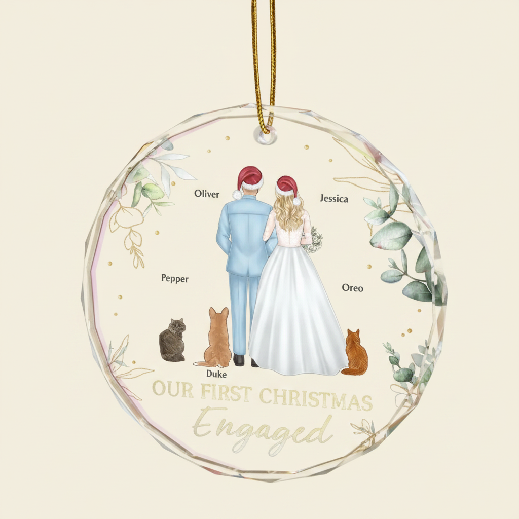 Our First Christmas As Mr & Mrs Wedding Couple Pet - Personalized Circle Glass Ornament N5W8J