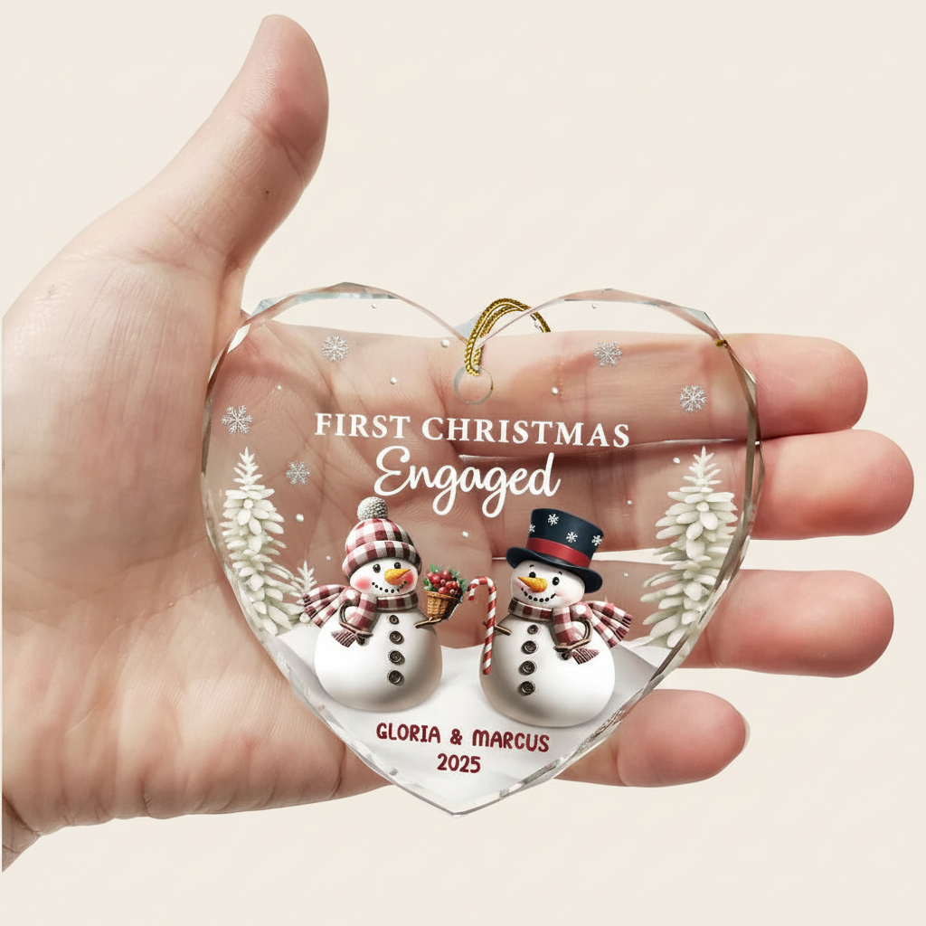 First Christmas As Mr & Mrs Snowman - Personalized Heart Shaped Glass Ornament YI3VI