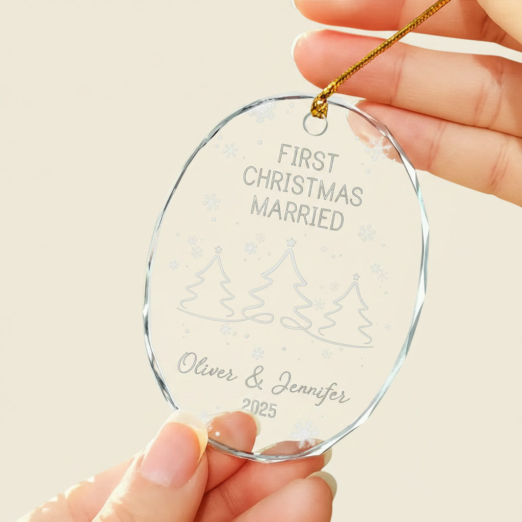 First Christmas As Mr & Mrs Pine Tree - Personalized Oval Glass Ornament 018MZ