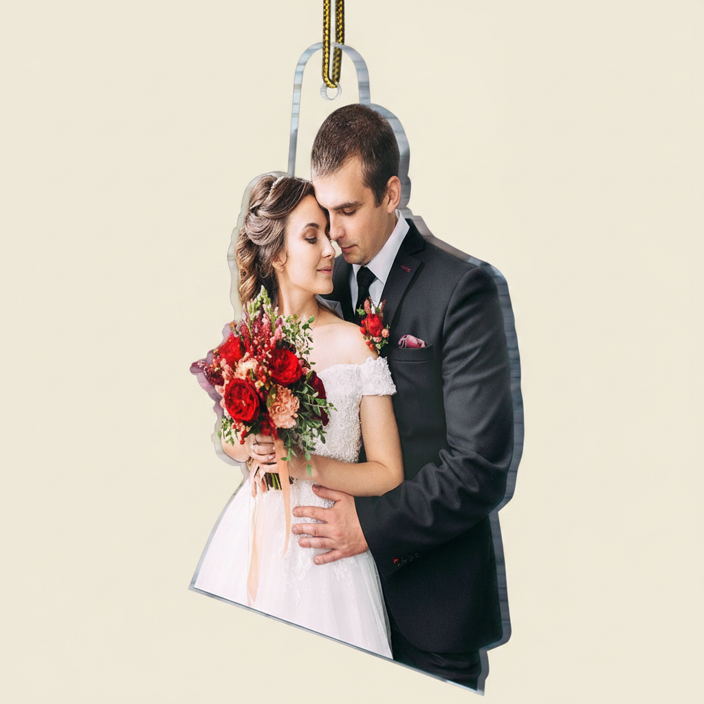 Custom Photo Our First Christmas Married - Gift For Couple, Bride, Groom, Engaged People - Personalized Acrylic Photo Ornament M0YHY