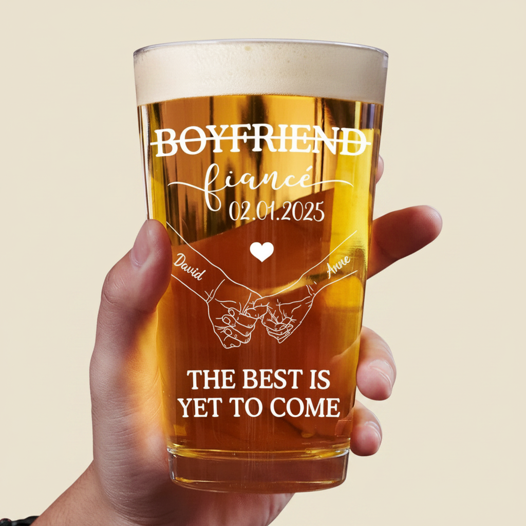 Girlfriend Fiancee Boyfriend Fiance Engagement Couple Gift - Personalized Combo Wine & Beer Glass COMOA