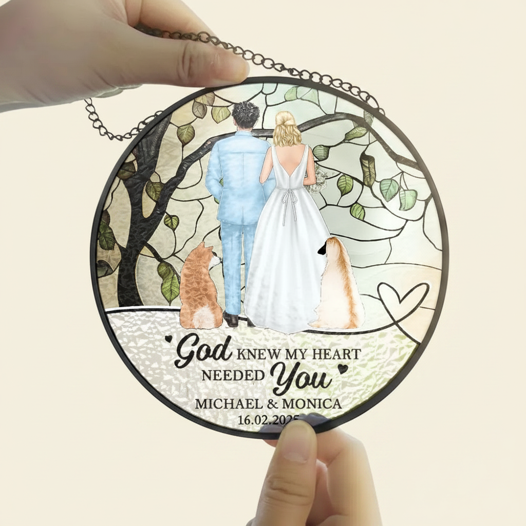 The Date We Became Mr & Mrs Wedding Couple - Personalized Stained Glass Window Hanging Suncatcher QRVPK