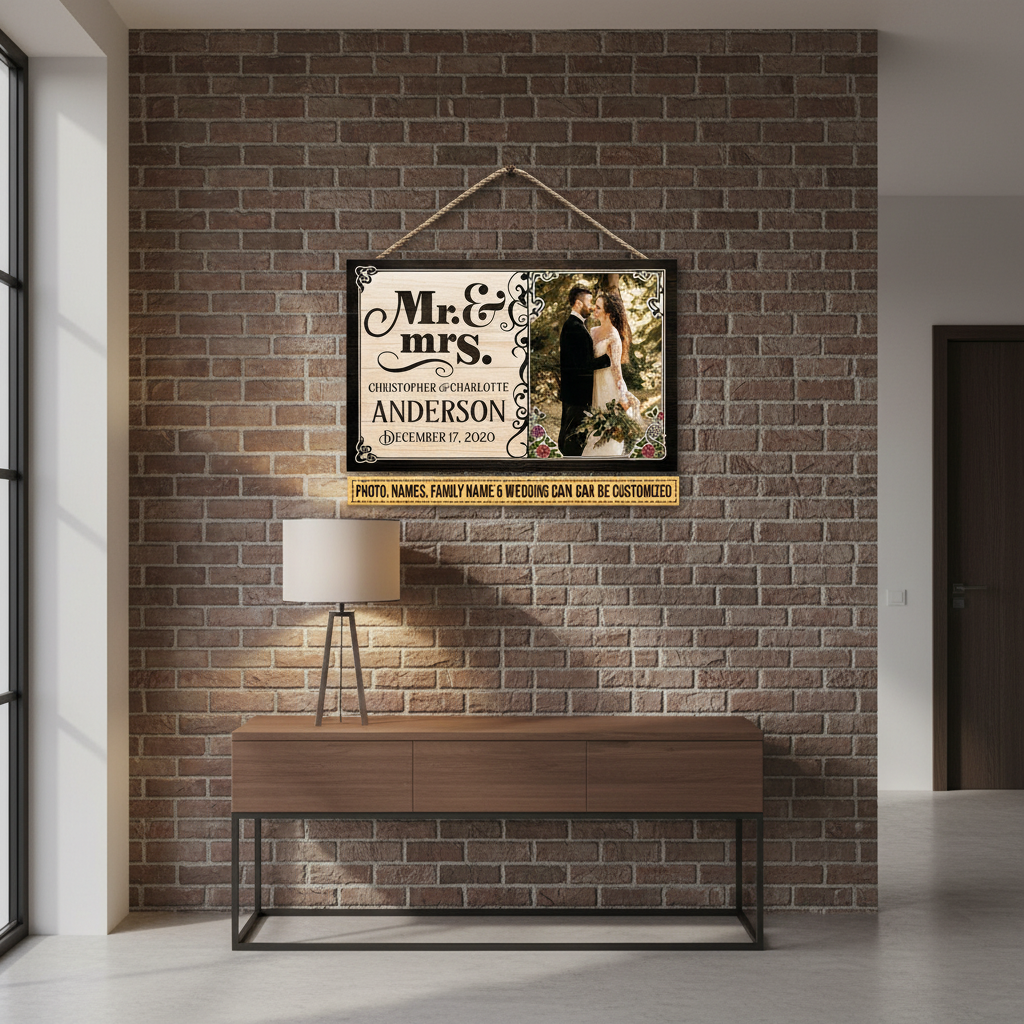 Custom Photo Wedding Married Couple Mr & Mrs Custom Wood Rectangle Sign, Gifts For Wedding, Anniversary, Birthday BQ3HA