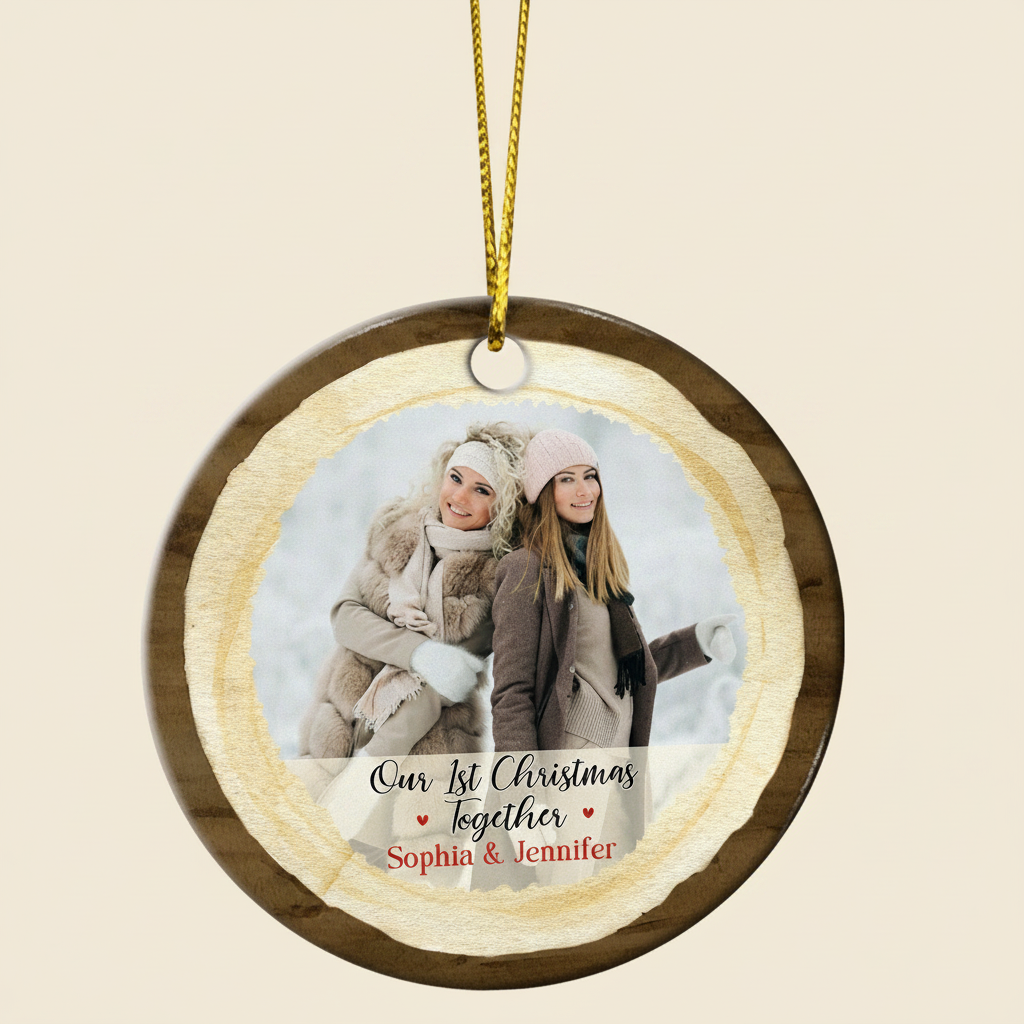 Custom Photo Our First Christmas As Mr & Mrs - Christmas Gift For Wedding Married Couples - Personalized Custom Circle Ceramic Ornament 6DVO5