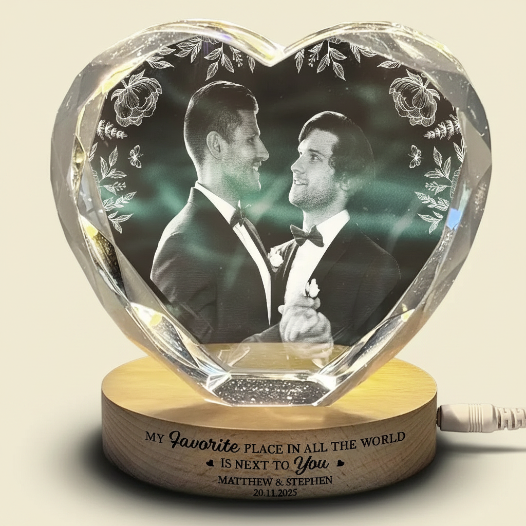 Custom Photo The Date We Became Mr & Mrs Wedding Couple - Personalized Crystal Heart Shaped Lamp WUI7O