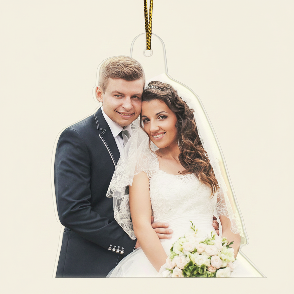 Custom Photo Our First Christmas Married - Gift For Couple, Bride, Groom, Engaged People - Personalized Acrylic Photo Ornament M0YHY