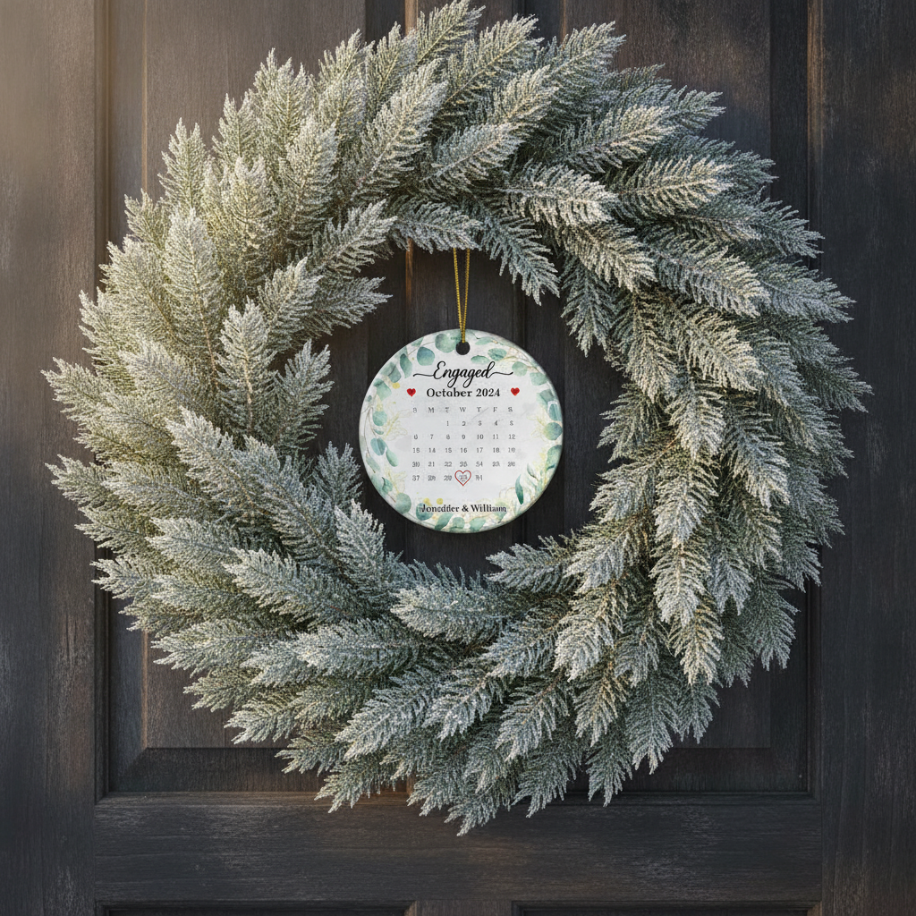 Wedding Calendar Married Engaged Couple - Personalized Circle Ceramic Ornament C4F9I