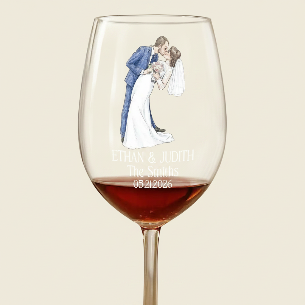Custom Photo Couples Wedding Engaged Bachelor Party - Personalized Wine Glass NQPYB