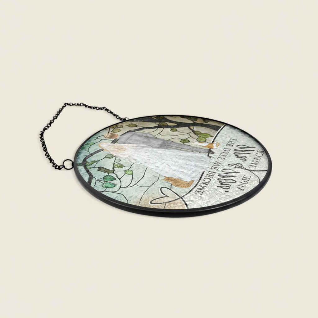 The Date We Became Mr & Mrs Wedding Couple - Personalized Stained Glass Window Hanging Suncatcher QRVPK