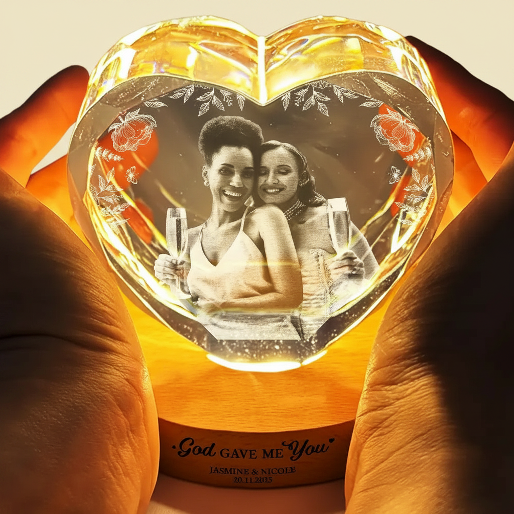 Custom Photo The Date We Became Mr & Mrs Wedding Couple - Personalized Crystal Heart Shaped Lamp WUI7O
