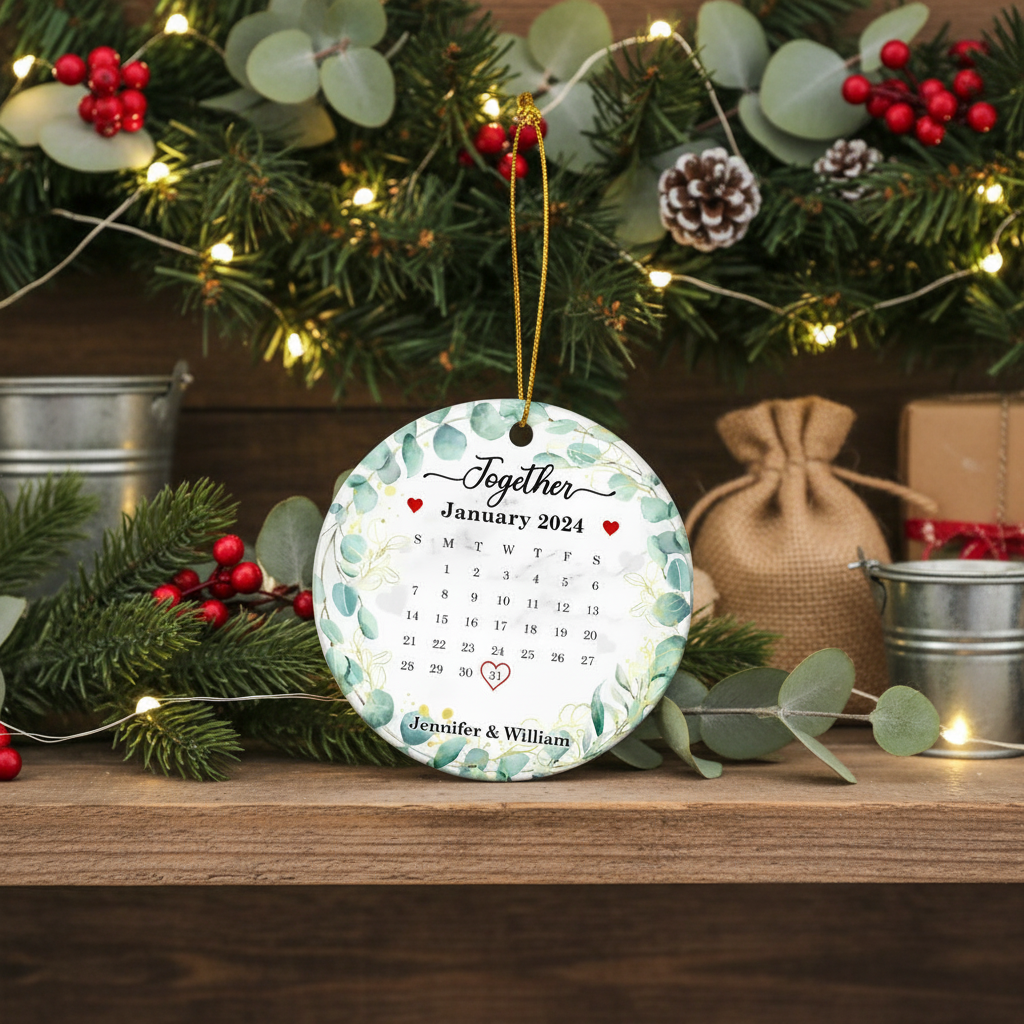 Wedding Calendar Married Engaged Couple - Personalized Circle Ceramic Ornament C4F9I