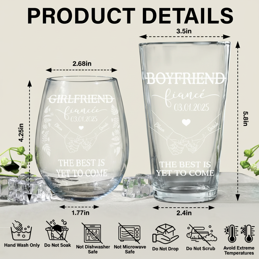 Girlfriend Fiancee Boyfriend Fiance Engagement Couple Gift - Personalized Combo Wine & Beer Glass COMOA