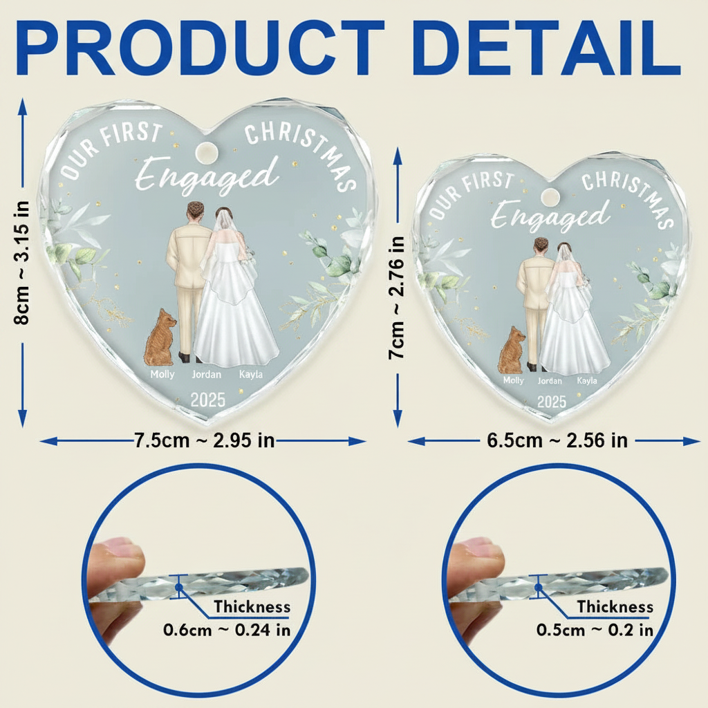 Our First Christmas As Mr & Mrs Wedding Couple Pet - Personalized Heart Shaped Glass Ornament 3USAM