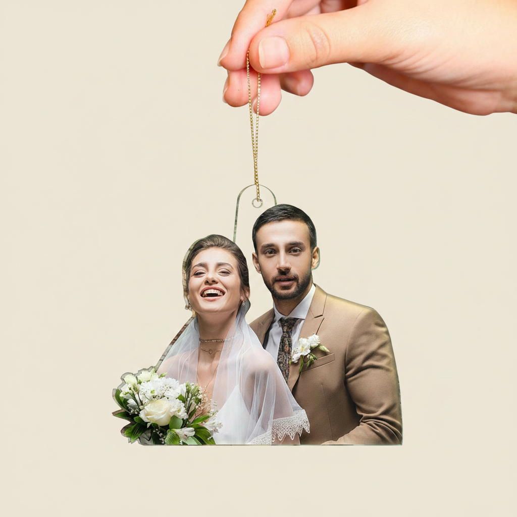 Custom Photo Our First Christmas Married - Gift For Couple, Bride, Groom, Engaged People - Personalized Acrylic Photo Ornament M0YHY