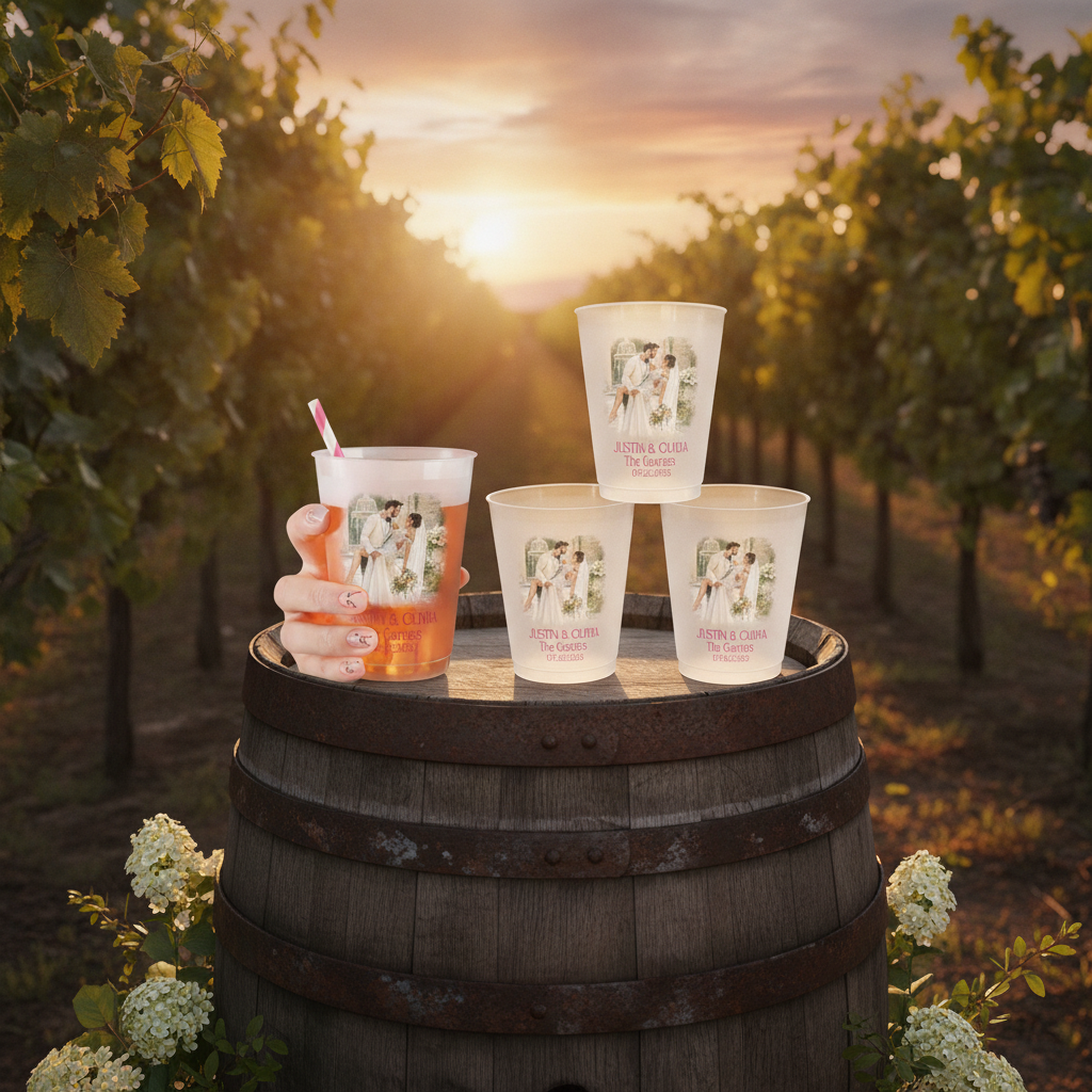 Custom Photo Watercolor Painting Couples Wedding Engaged Bachelor Party - Personalized Frosted Cups 67W68
