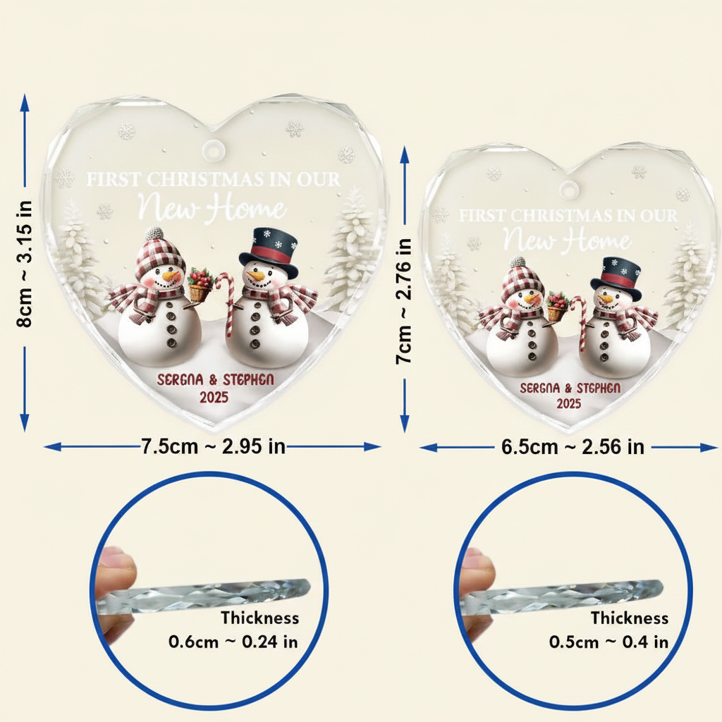 First Christmas As Mr & Mrs Snowman - Personalized Heart Shaped Glass Ornament YI3VI
