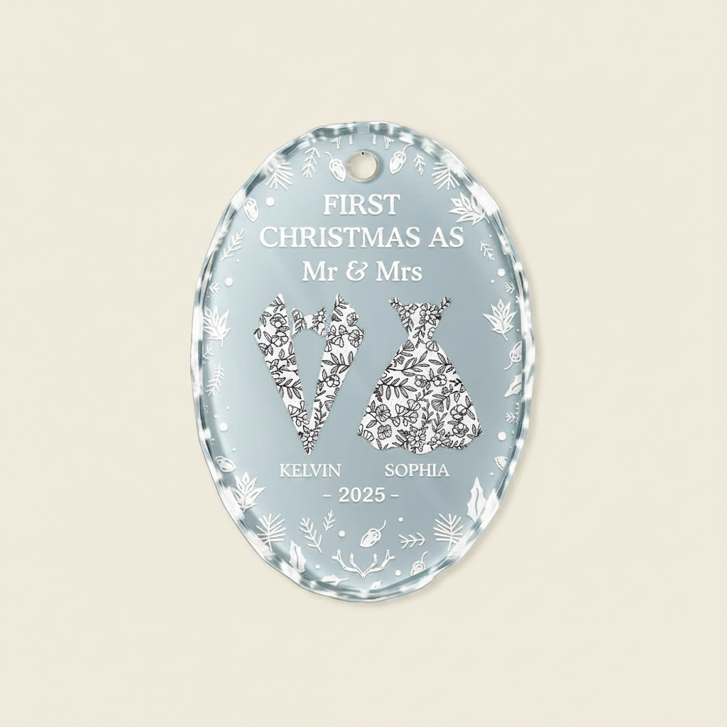 First Christmas As Mr & Mrs - Personalized Oval Glass Ornament 3TSFG