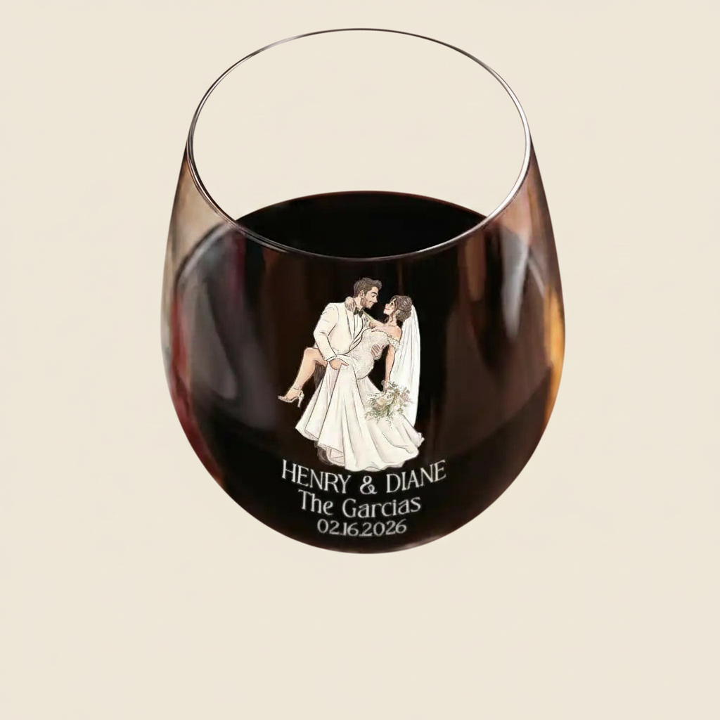 Custom Photo Couples Wedding Engaged Bachelor Party - Personalized Wine Glass NQPYB