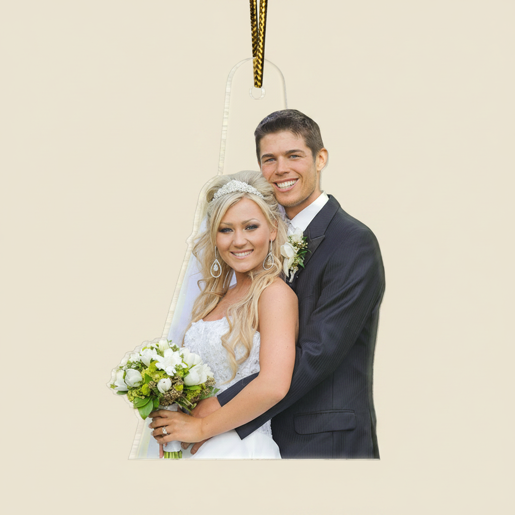 Custom Photo Our First Christmas Married - Gift For Couple, Bride, Groom, Engaged People - Personalized Acrylic Photo Ornament M0YHY