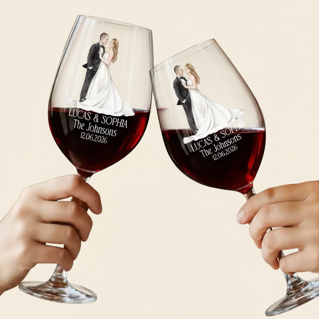 Custom Photo Couples Wedding Engaged Bachelor Party - Personalized Wine Glass NQPYB
