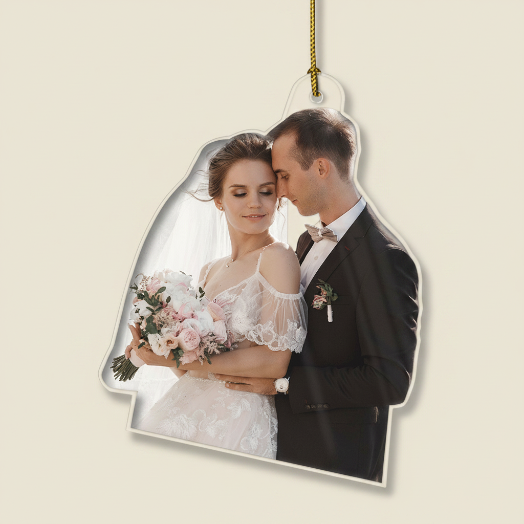 Custom Photo Our First Christmas Married - Gift For Couple, Bride, Groom, Engaged People - Personalized Acrylic Photo Ornament M0YHY